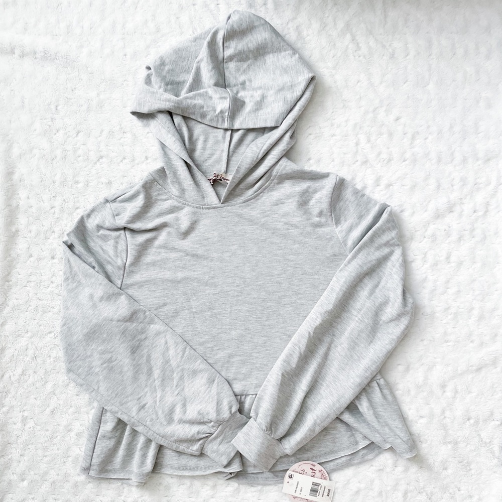 NWT-GYPSIES & MOONDUST Grey Peplum Light Hooded Sweatshirt - Picture 3 of 10